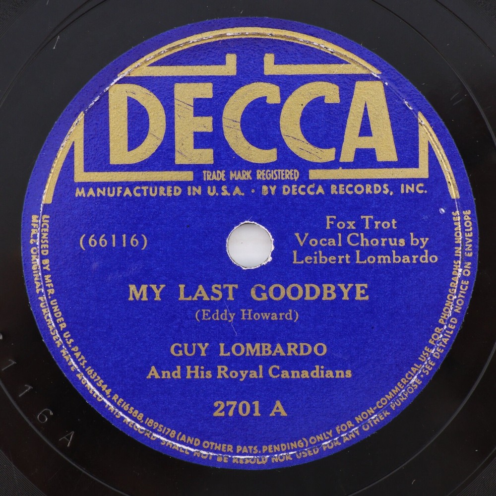 Guy Lombardo - My Last Goodbye/In An 18th Century Drawing Room 10" 78 rpm Record